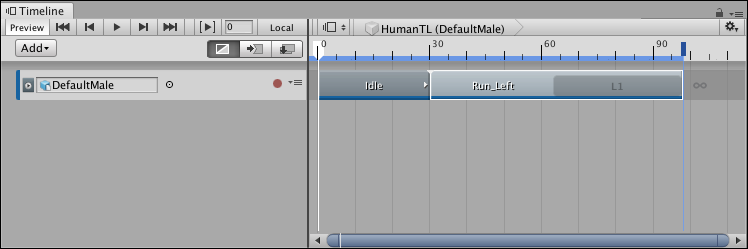 Animation track with an Idle clip and a Run_Left clip