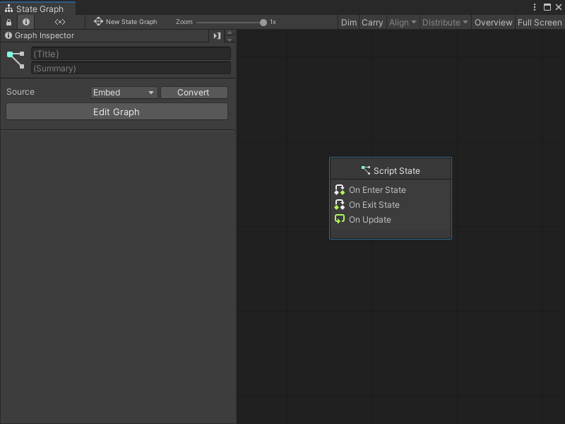 An image of a State Graph with a new blank Script State node.
